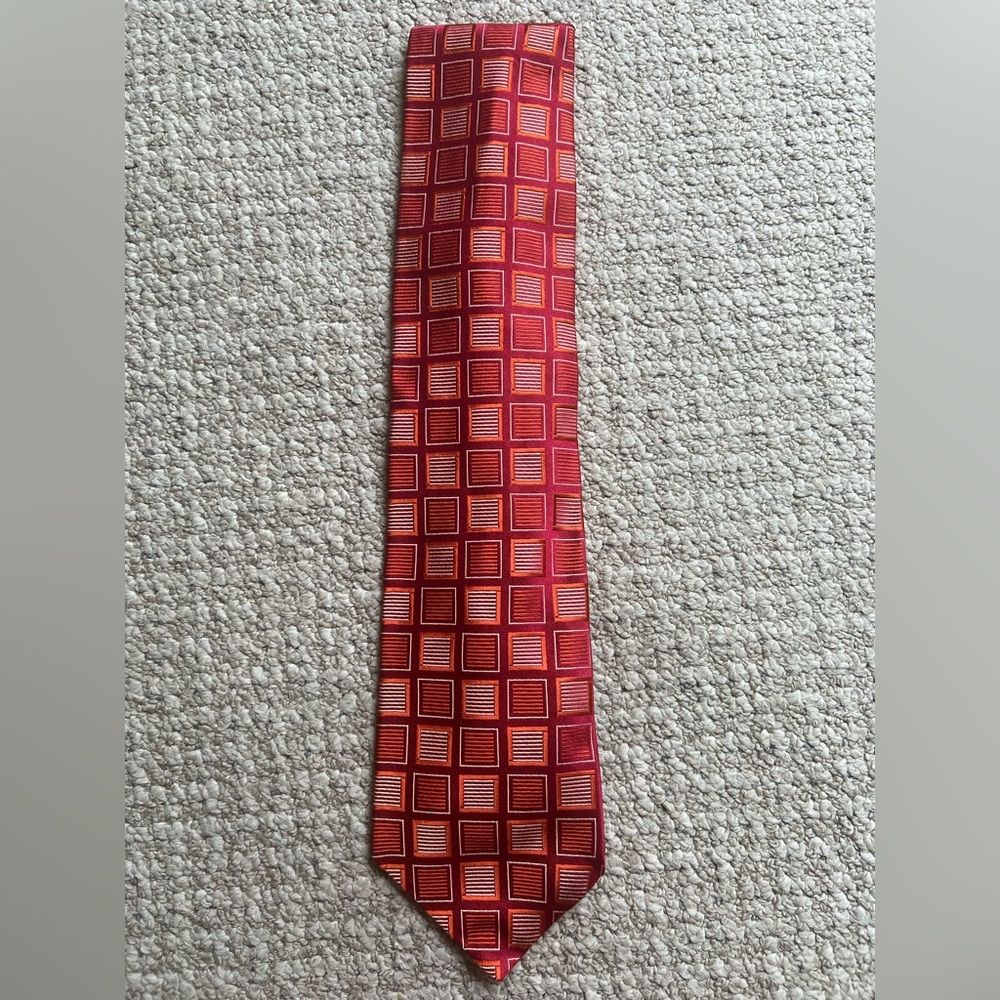 Tommy Hilfiger Red and Orange Checkered Tie